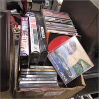 BOX OF CDS & VHS TAPES