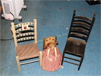 3 Decorative chairs & doll