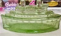 REMEMBER THE MAINE GREEN GLASS SHIP JAR