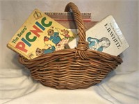 Wicker Basket with Vintage Children's Books