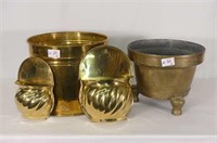 2  Brass Planters and 2 Wall Planters