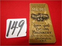 1894 VEST POCKET MEMO WILLIAM DEERING CO CHICAGO