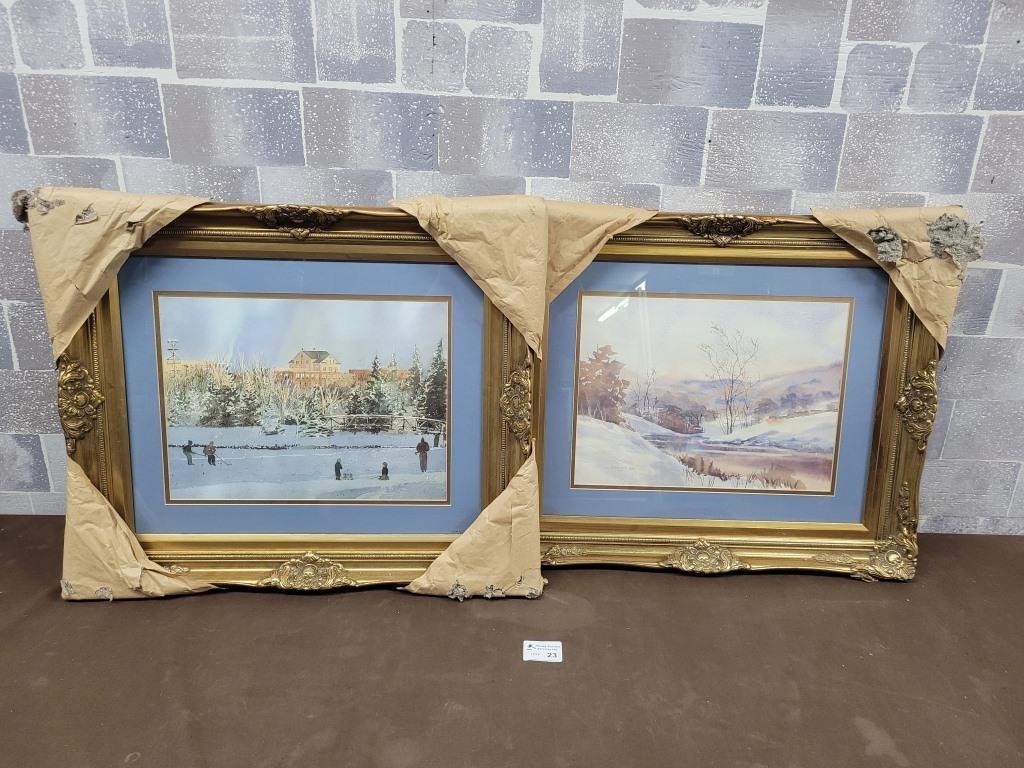 2 Vintage wall art with matchinggold frames