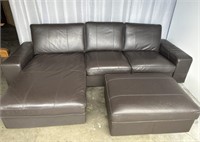 2pc Leather Sofa w/ Chaise & Storage ottoman