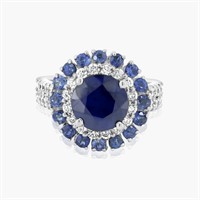 14K WHITE GOLD 6.00CT SAPPHIRE 1.50CT DIAMOND RING