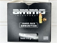 200rds 9mm ammunition: Ammo Inc range pack, 115gr