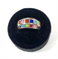 Sterling silver dome style ring with multi-colored