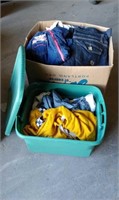 Lidded Tote and Box of Jackets and Clothes