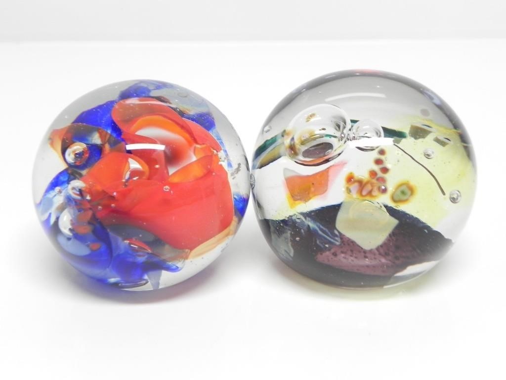 2 SGND HAND BLOWN PAPERWEIGHTS