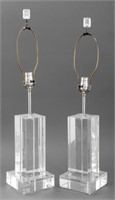 Karl Springer Style Modern Lucite Lamps, Pair