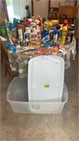 Large tote of Kitchen cleaning supplies including