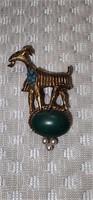VIntage Gold and Bead Goat Brooch