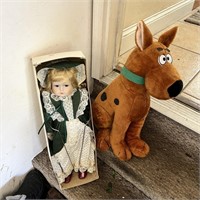 Porcelain Doll & Scooby Doo Stuffed Animal