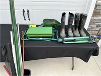Boots, gardening bench, sprinklers, and more.