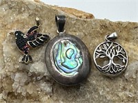Sterling Silver Abalone Pendant, Tree of Life &