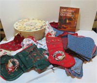 Fabrics + Christmas Quilt Block book + storage box