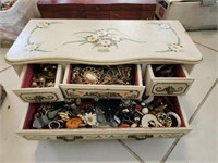 Vintage Hand Painted Jewelry Box w Costume