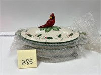 Ceramic Cardinals Casserole Dish w/ Holder