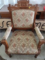 Carved Wooden & Floral Chair