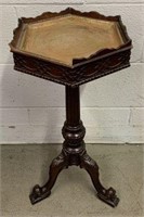 Ornate Wooden Stand with Brass Inset Tray