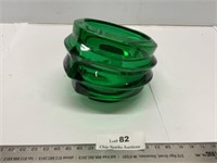 Orrefors Sweden Ribbed Tiltes Design Green Glass