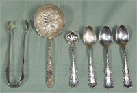 6pcs sterling silver flatware: Asian motif sugar t