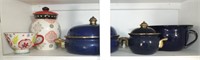 ENAMELWARE CHAMBER POT, COVERED POTS & MORE