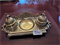 GORGEOUS BOMBAY BRASS DBL INKWELL SET