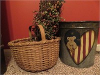 Lot - Basket - Metal Pail and Dried Berry Swag