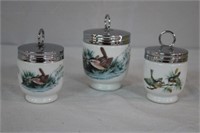 Three Royal Worcester porcelain egg coddler