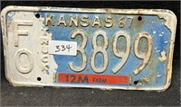 1967 KANSAS LICENSE PLATE