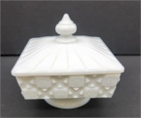 Westmoreland Old Quilt Milk Glass Covered Candy