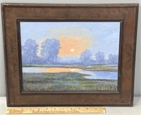 Marsh Sunset Landscape Oil Painting on Board