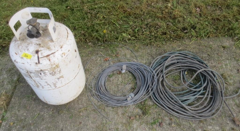 Propane tank w/some gas, cable, ext cord
