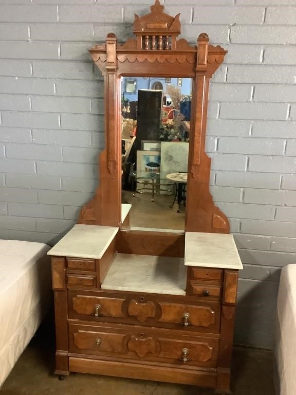 Antique Dresser W/Mirror, 87in Tall X 42in Wide