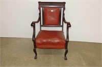 Red Vinyl Upholstered Wooden Chair