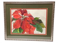 Poinsettia Flower Pen & Ink Watercolor Painting