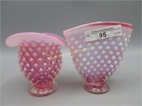 2 Fenton 3.5" cranberry opal hobnail vases
