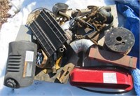 Pallet of parts including fuel tank, barn rope,