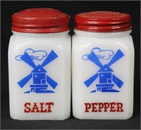 Milk Glass Windmill Salt & Pepper Shakers
