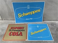 3 x Schweppes Screen Print Signs. Largest 1200 x