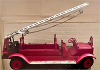 Antique Red Metal Fire Engine Truck with Ladder