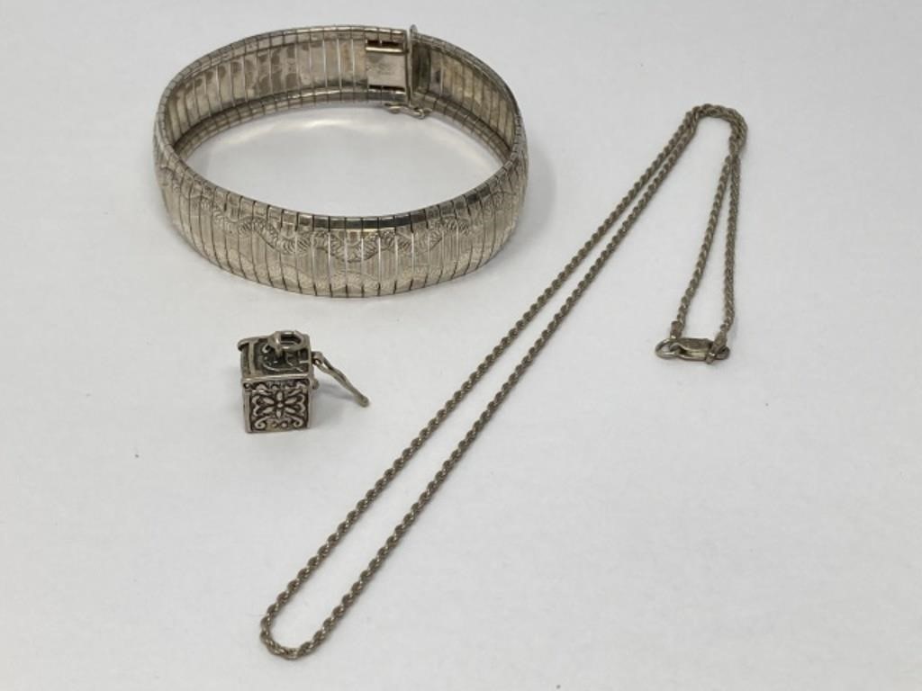 Sterling Bracelet, Charm and Necklace