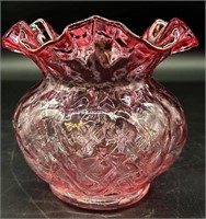 Fenton Cranberry Quilt Vase
