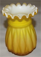 Vtg Kanawha Glass Cased Yellow Ruffled Vase 5"