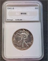 1941-S Slab Walking  Liberty Silver Half Dollar
