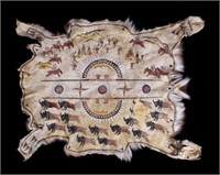 Sioux Hand Painted Pictorial Polychrome Deer Hide