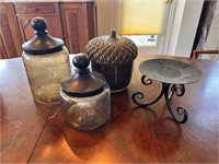 Decorative Lidded Jars & Candle Stand