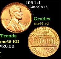 1964-d Lincoln Cent 1c Grades GEM+ Unc RD