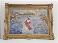 JESUS WALKING ON WATER OIL PAINTING SIGNED